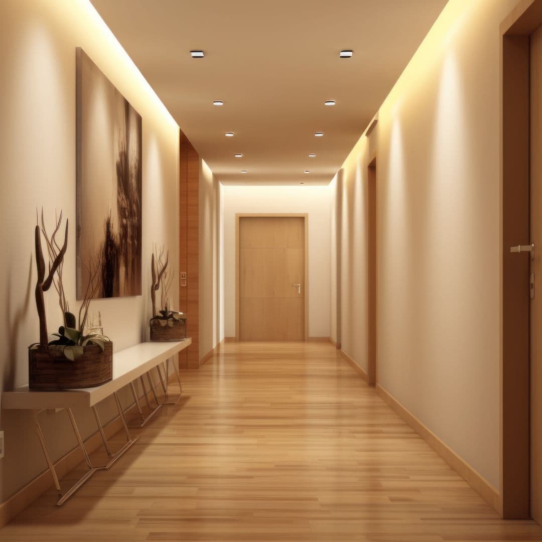 Flur mit Holzboden und Holztüre