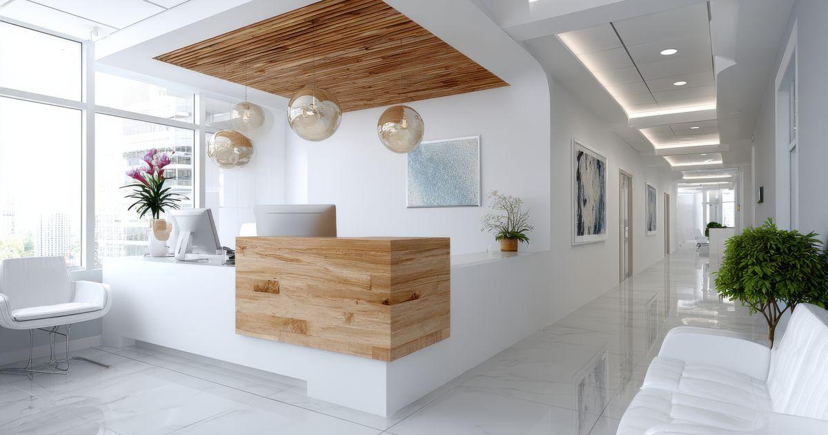 Arztempfang in Weiß und Holzoptik