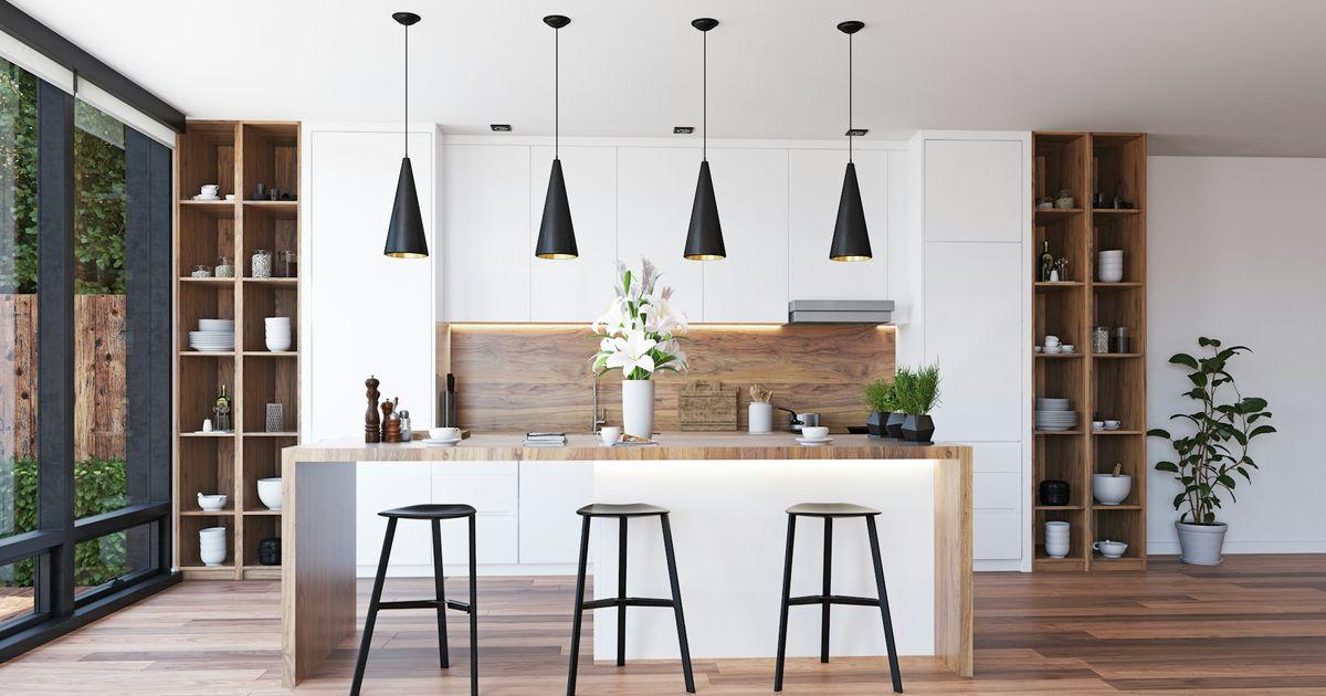 Wohntheke in Weiß und Holz