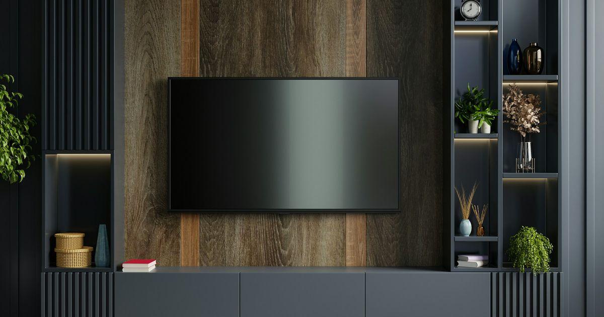 Wohnwand in Antrazith und Holz